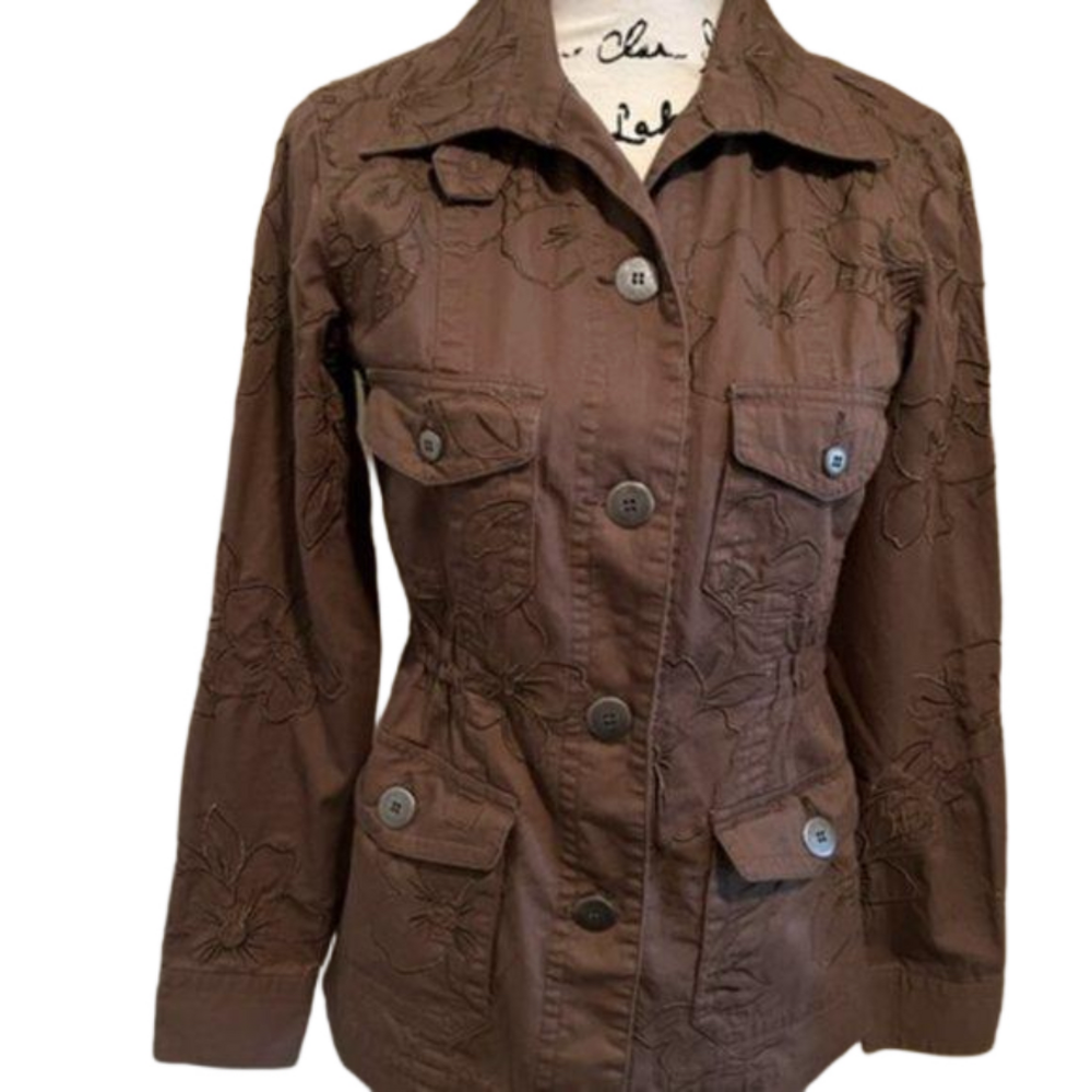 Vintage Together Embroidered Brown Blazer Jacket Size 4